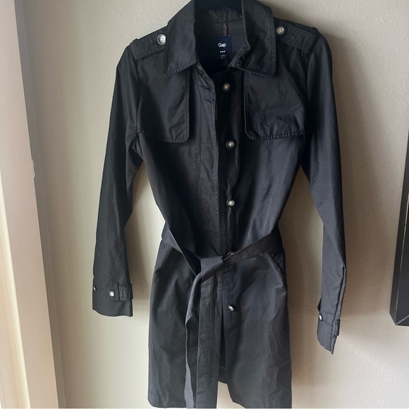 Gap Woman's Trench Coat -Sz M -Black -Classic -Preppy-Minimalist-Unlined - Picture 3 of 12